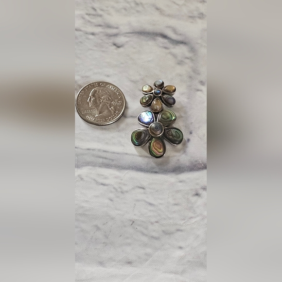 Sterling Silver 925 Avalone Flower Pendant Chunky And Beautiful - Picture 2 of 8